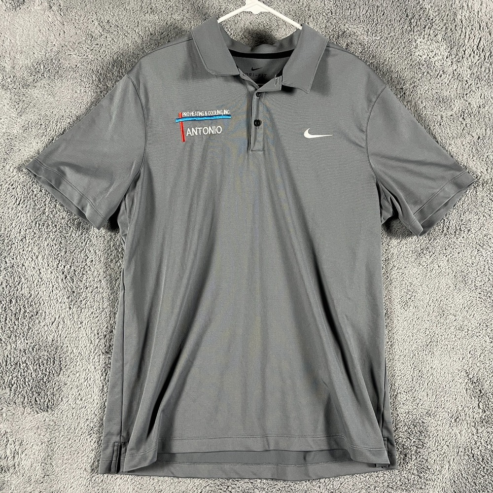 Nike Dri-FIT Polo Shirt Mens L Gray Pro Heating & Cooling Short Sleeve Popover